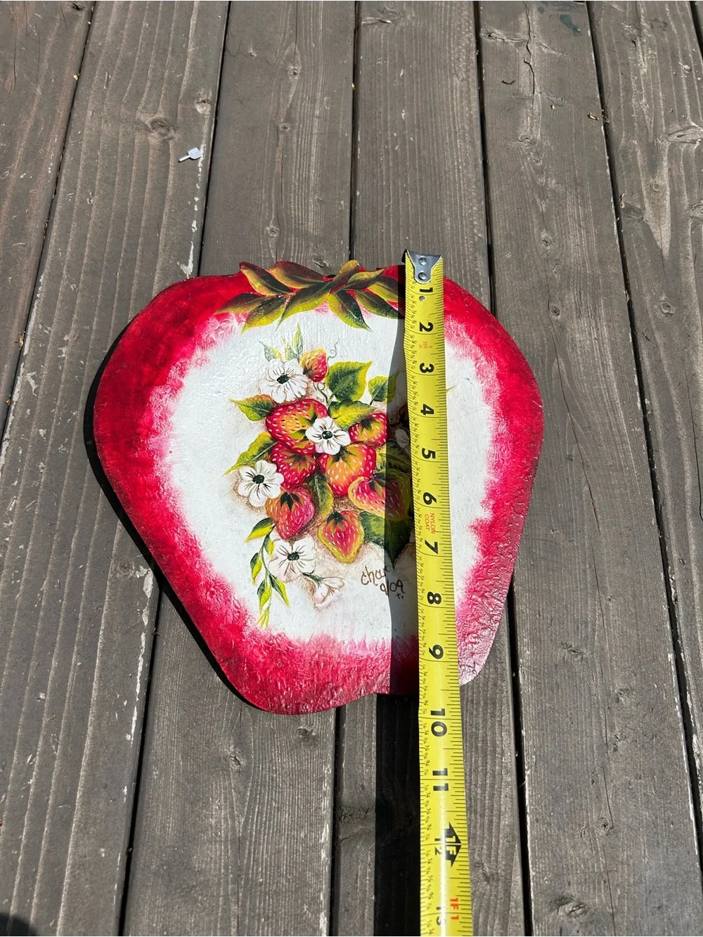 Vintage Wood plate Hand Painted Strawberry strawberries Cottagecore‎ Signed